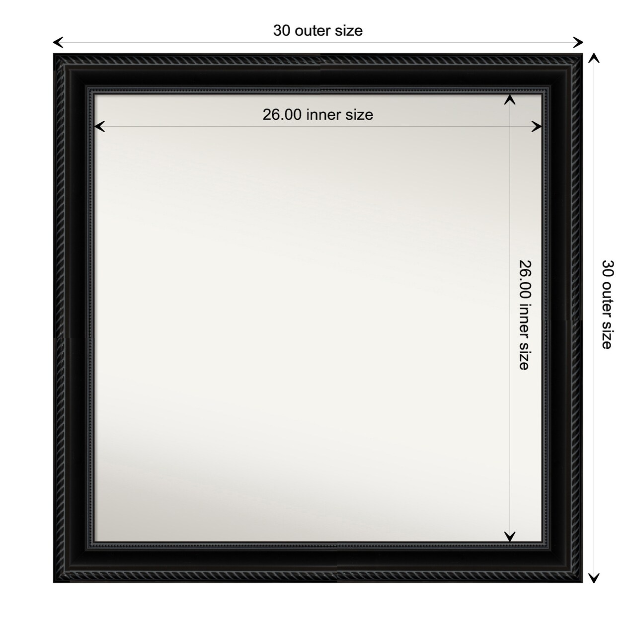 Amanti Art Non-Beveled Wall Mirror, Corded Black Frame